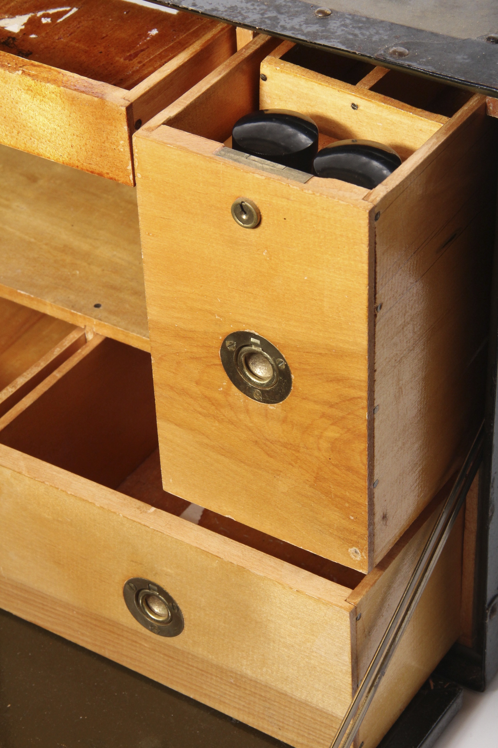 Vintage U.S. Military Officer's Field Desk Wood Drawer Interior