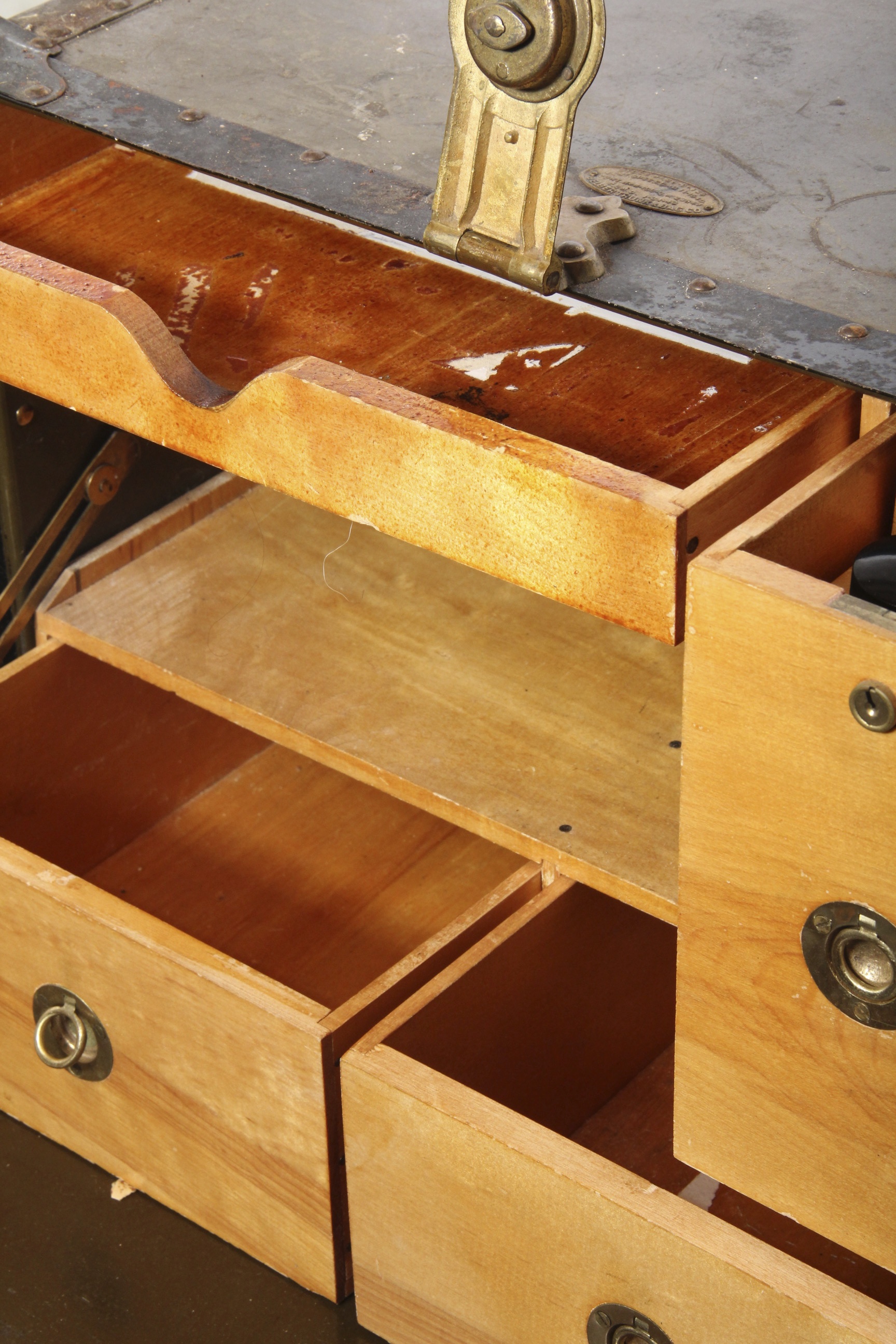 Vintage U.S. Military Officer's Field Desk Wood Drawer Interior