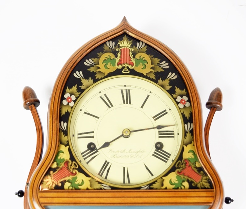 Rare J.C. Brown Acorn Shelf Clock with "Residence" Painting