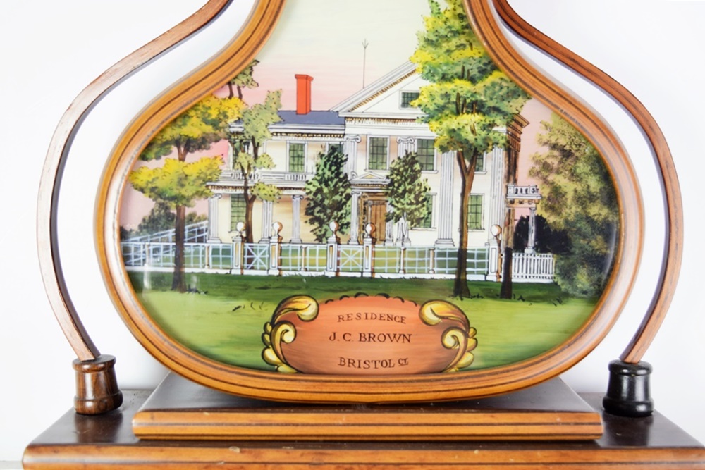 Rare J.C. Brown Acorn Shelf Clock with "Residence" Painting