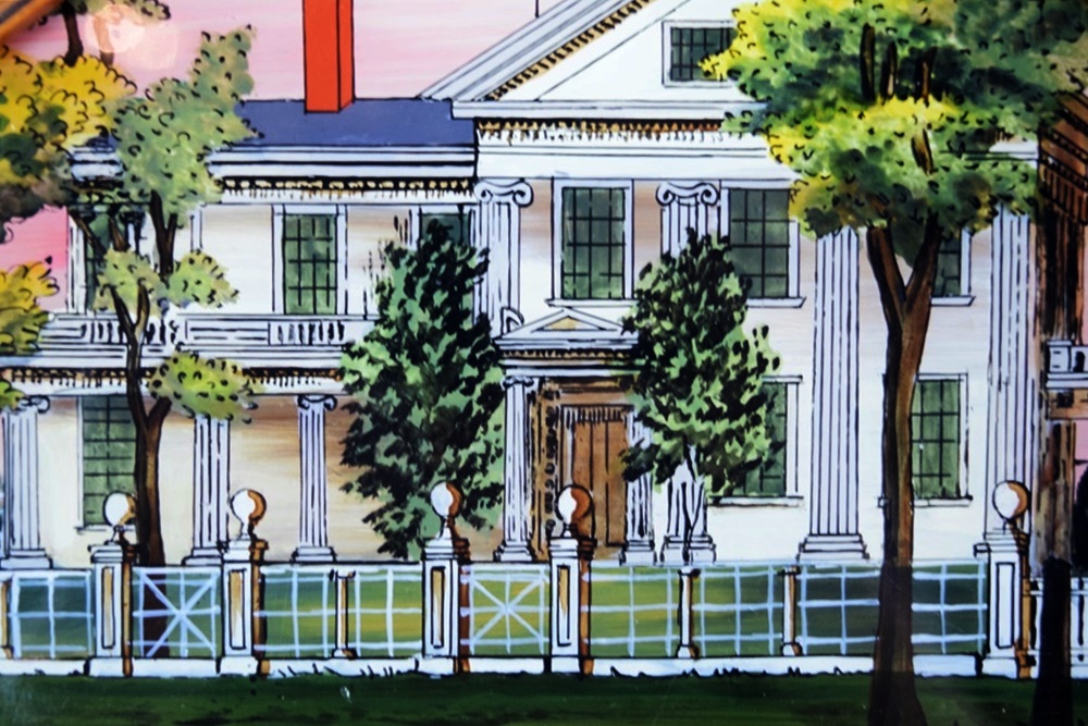 Rare J.C. Brown Acorn Shelf Clock with "Residence" Painting