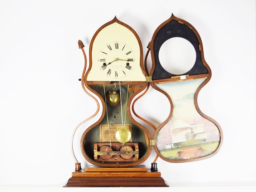 Rare J.C. Brown Acorn Shelf Clock with "Residence" Painting