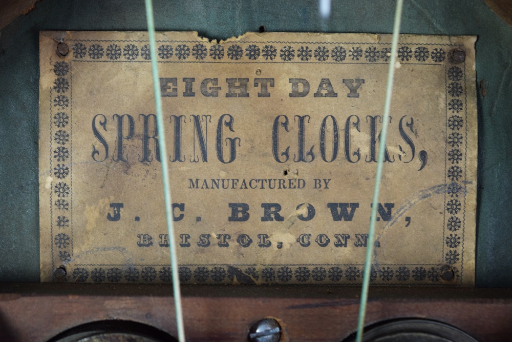 Rare J.C. Brown Acorn Shelf Clock with "Residence" Painting