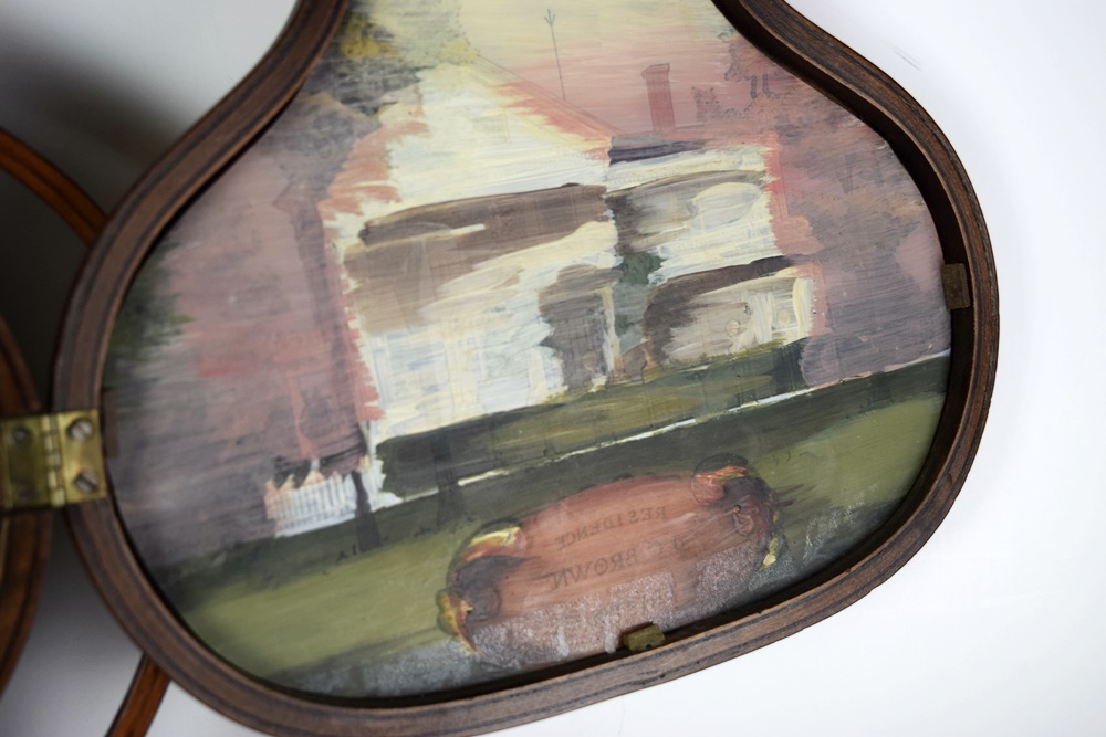 Rare J.C. Brown Acorn Shelf Clock with "Residence" Painting