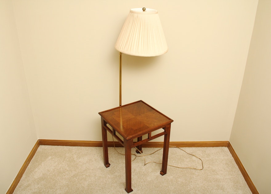 Wooden End Table with Attached Lamp