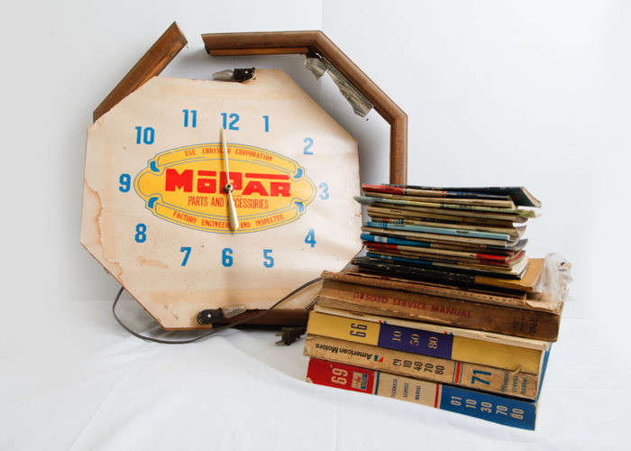 Vintage Mopar Auto Parts Clock and Auto Repair Manuals