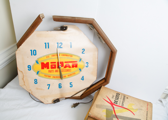 Vintage Mopar Auto Parts Clock and Auto Repair Manuals