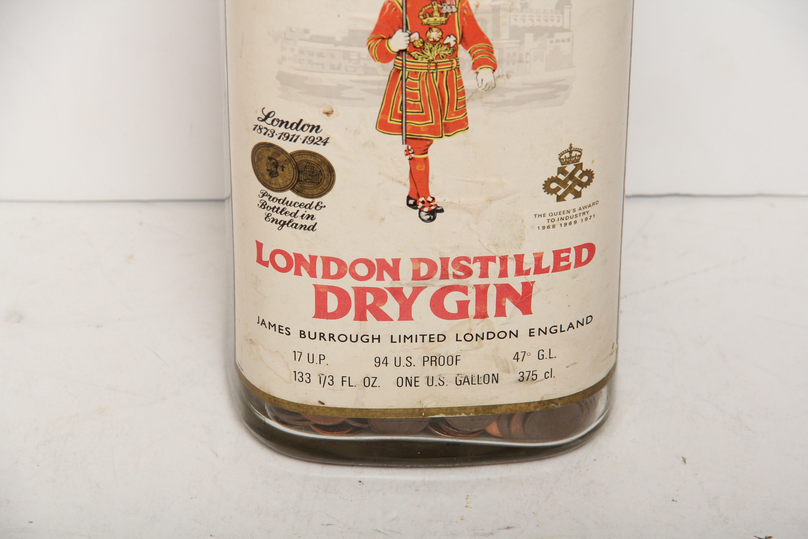 Oversized Beefeater Gin Bottle Filled With Pennies