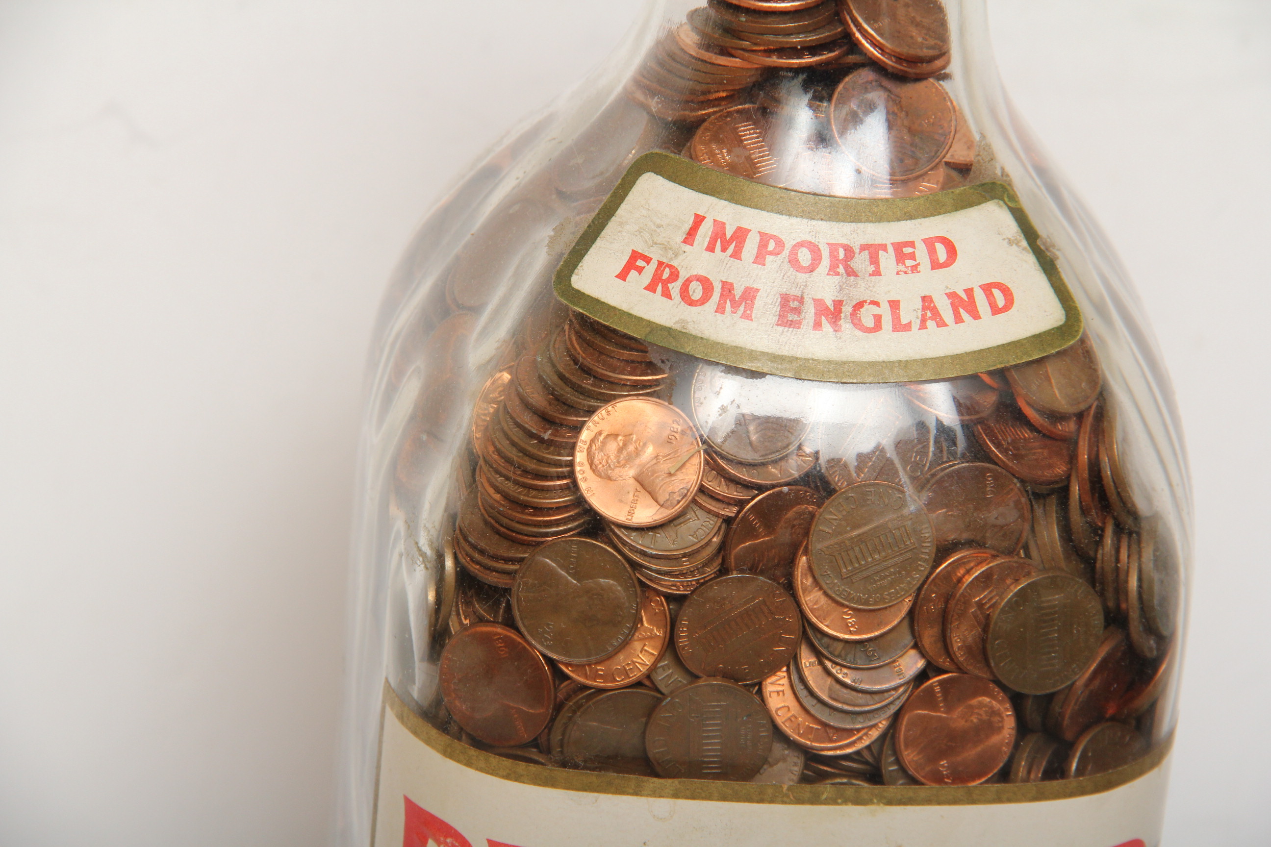 Oversized Beefeater Gin Bottle Filled With Pennies