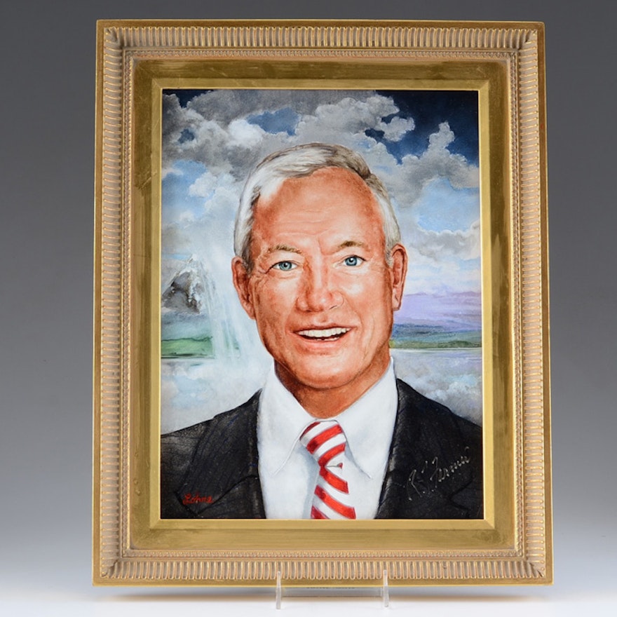 Oil on Board Portrait of Richard T. Farmer by Tom Lohre