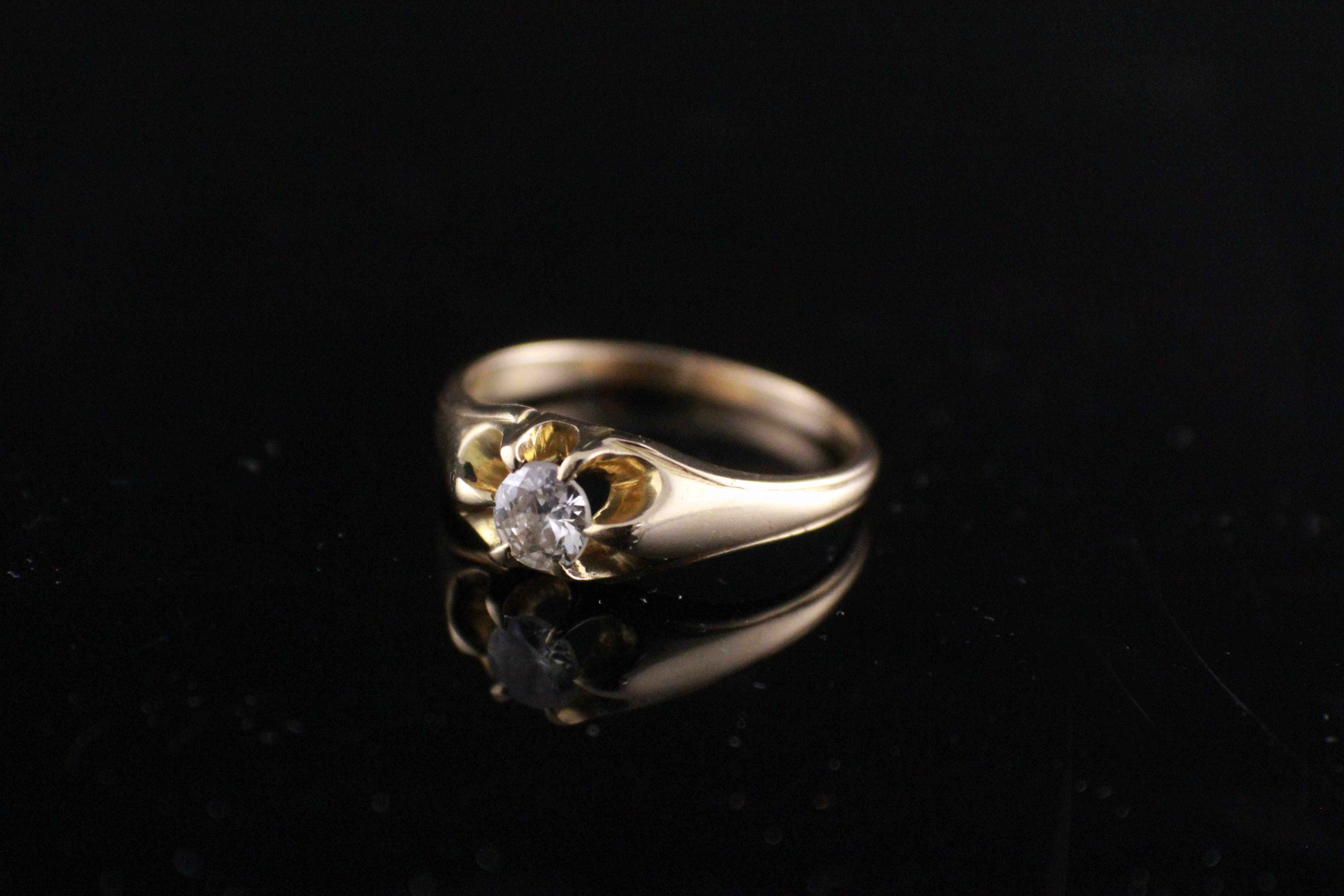 Antique Diamond Ring in 14K Gold Belcher Setting
