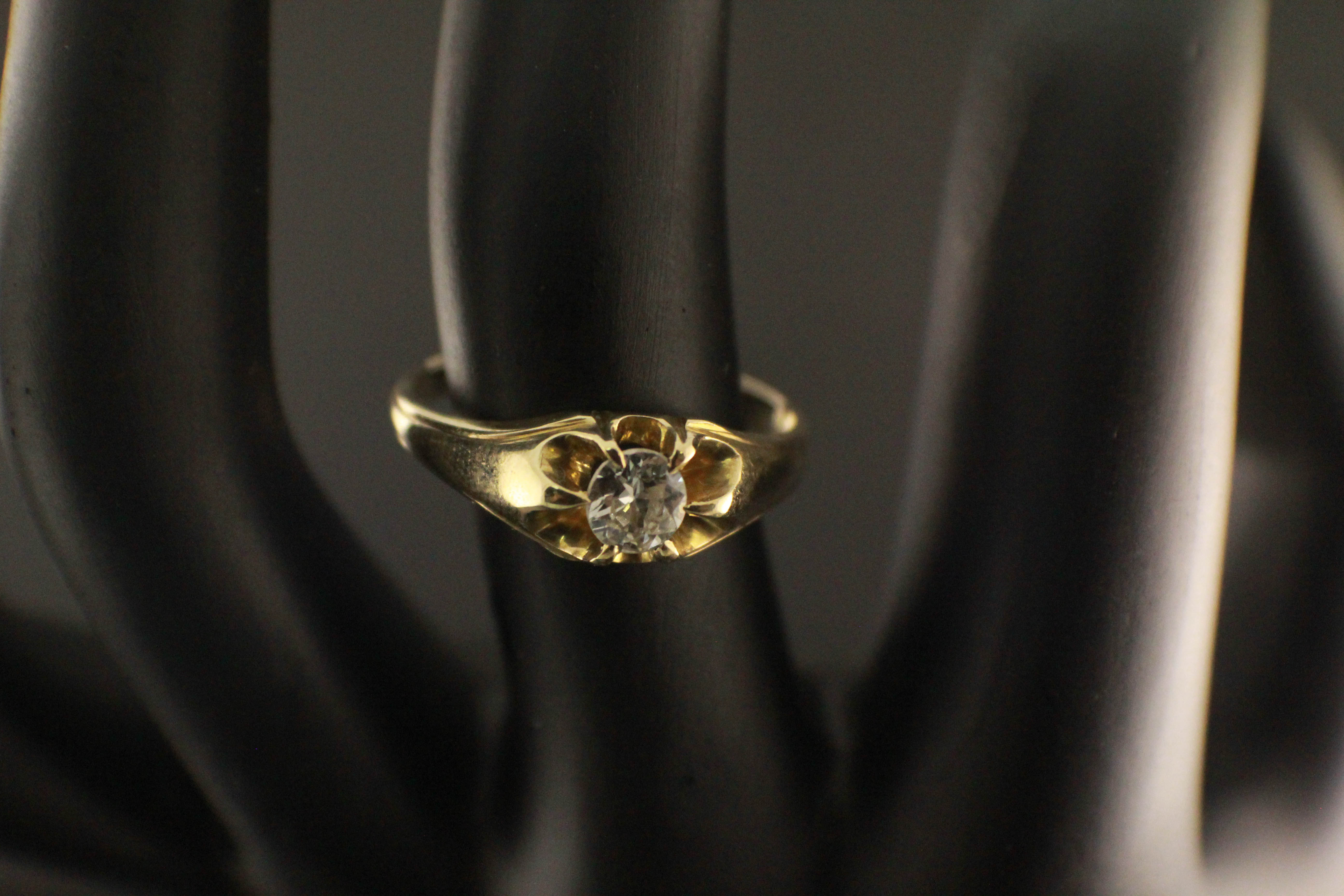 Antique Diamond Ring in 14K Gold Belcher Setting