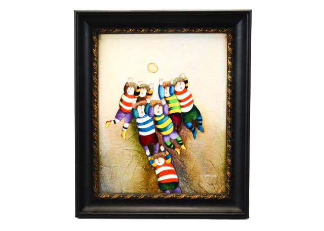 J. Roy Baz Original Oil Painting of Children Playing