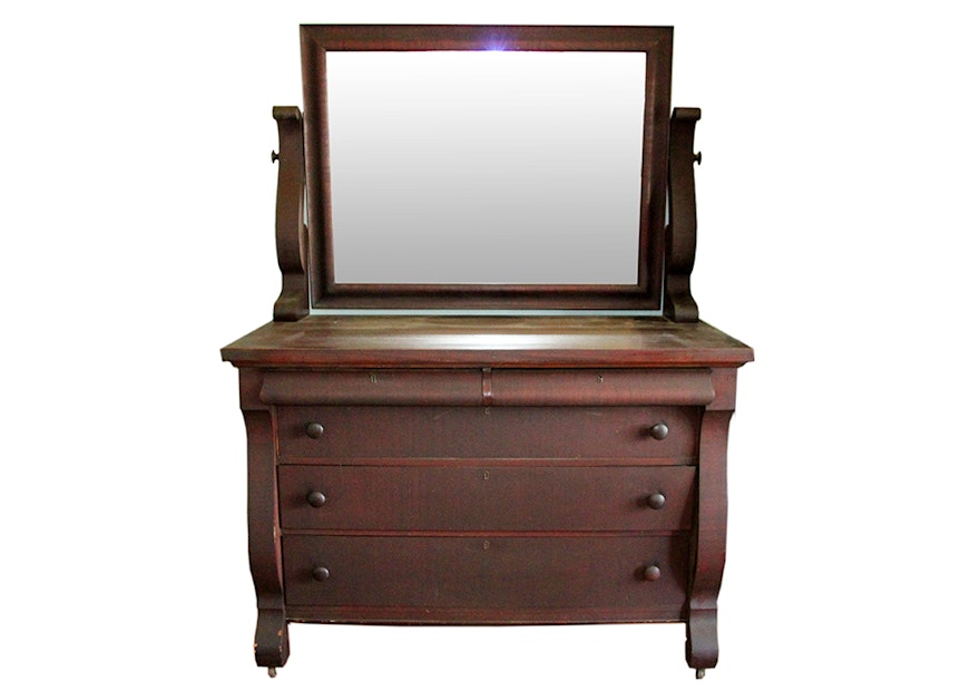 Antique Mahogany Empire Revival Style Dresser with Mirror
