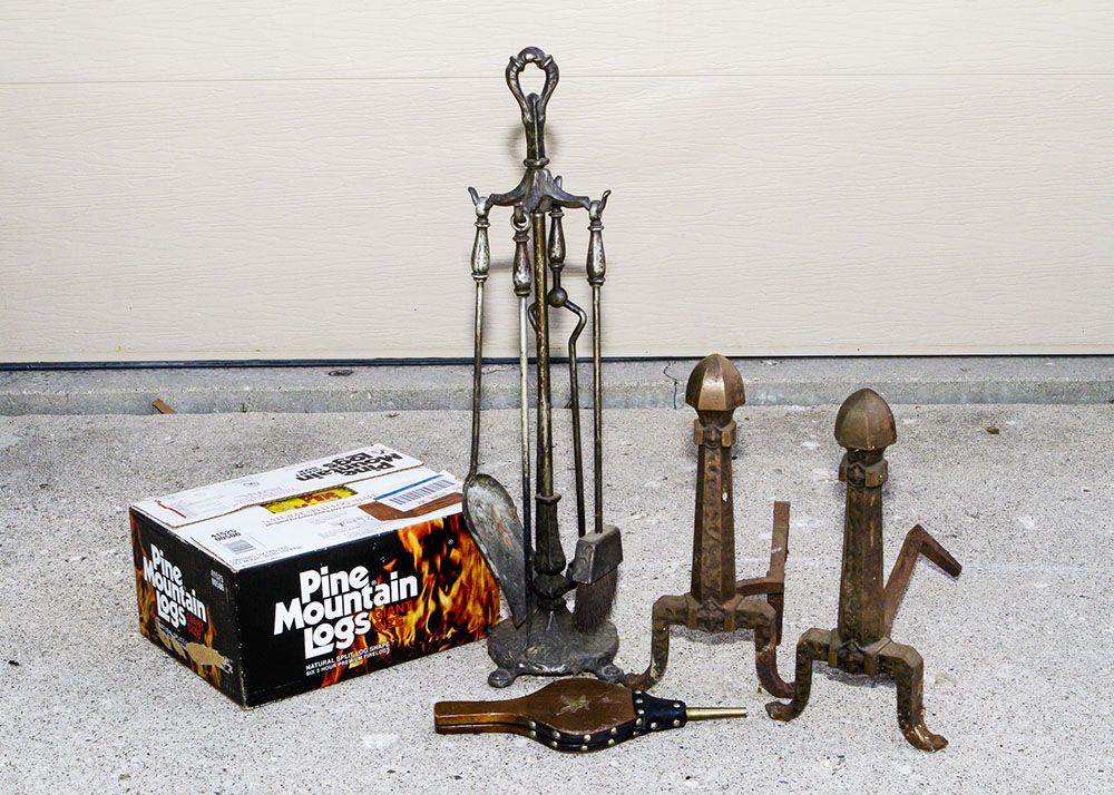 Vintage Steel Fireplace Tools with Andirions