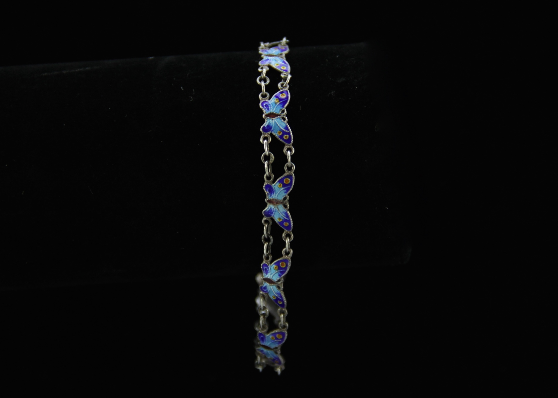 Vintage Sterling Cloisonne Butterfly Bracelet