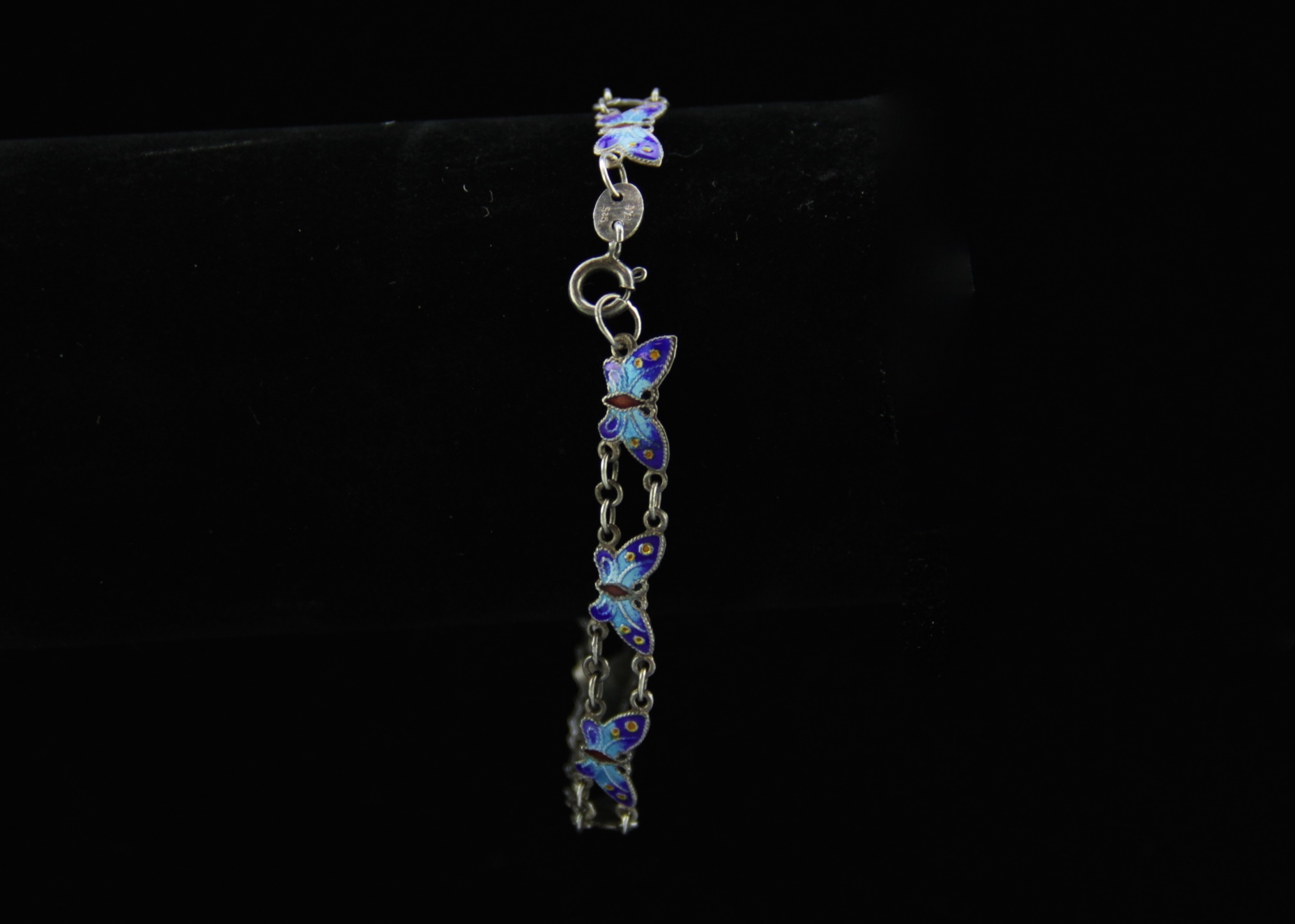 Vintage Sterling Cloisonne Butterfly Bracelet