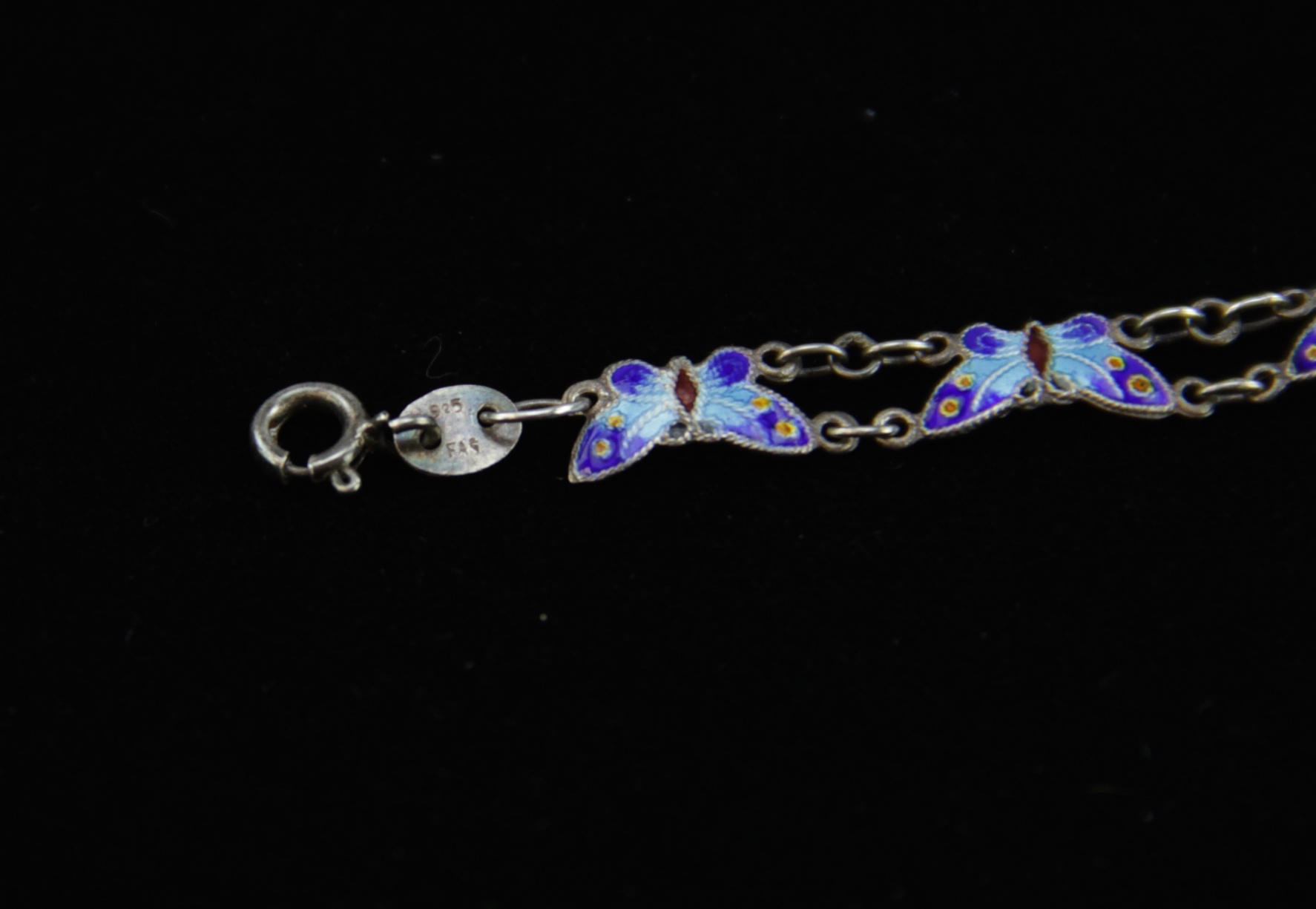 Vintage Sterling Cloisonne Butterfly Bracelet