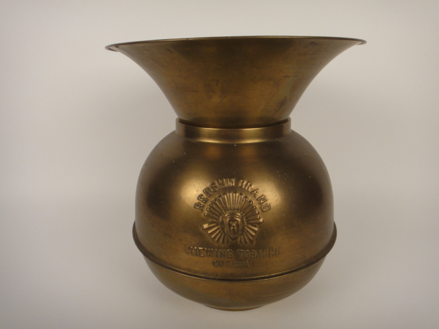 Vintage Brass Redskin Brand Chewing Tobacco Spittoon
