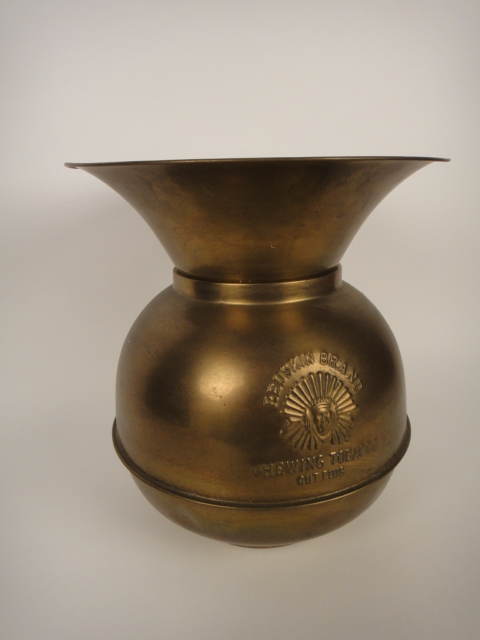 Vintage Brass Redskin Brand Chewing Tobacco Spittoon