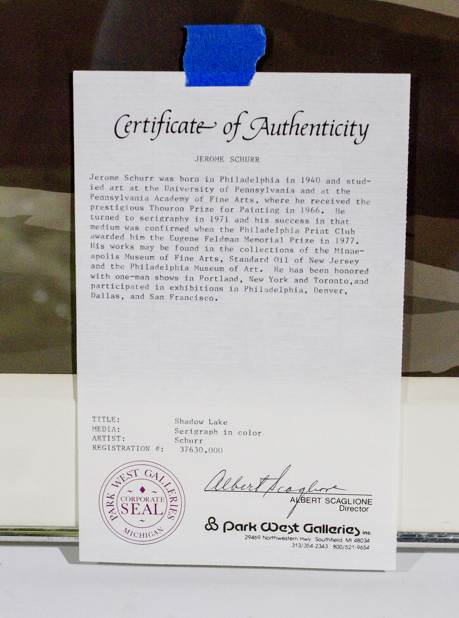 Jerome Schurr Serigraph Titled "Shadow Lake"