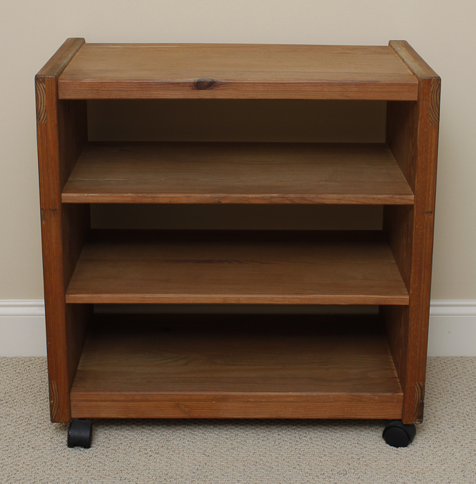 Oak Two Shelf Table on Wheels