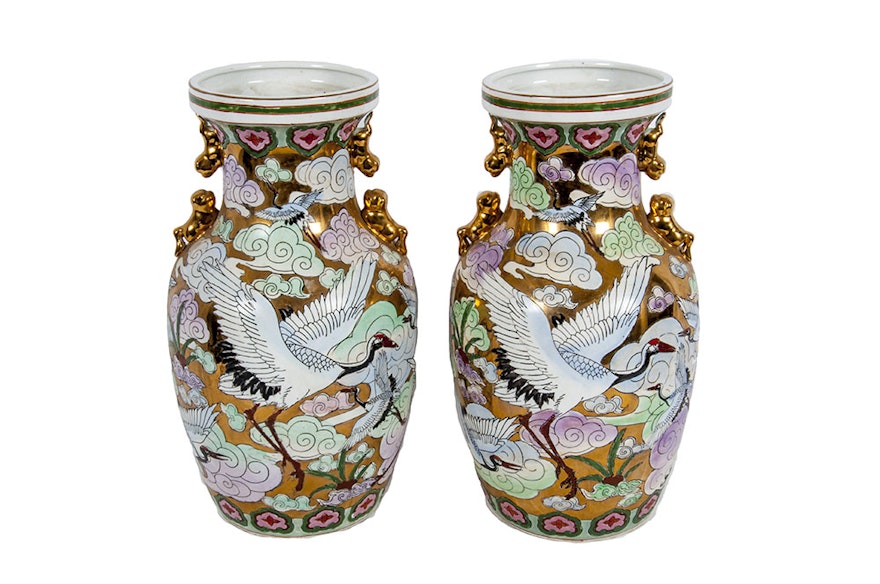 Chinoiserie Crane Vases