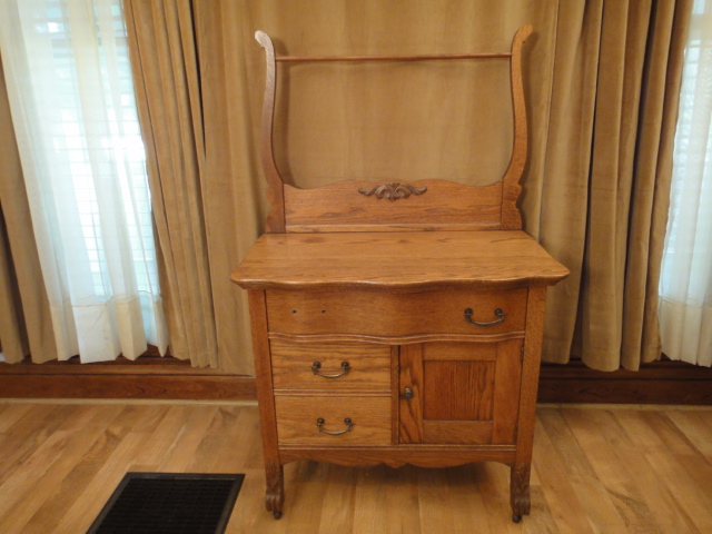 1800s Antique Oak Dry Sink With Towel Bar