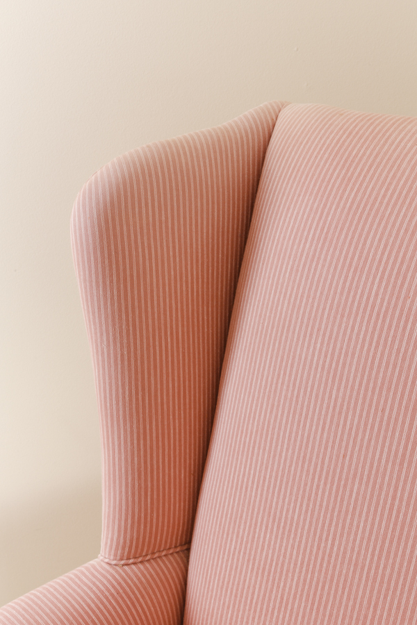 Queen Anne Style Pink Stripe Upholstered Wingback Chair