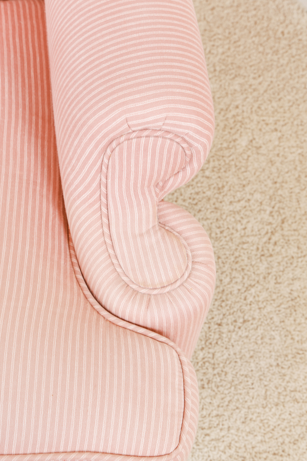 Queen Anne Style Pink Stripe Upholstered Wingback Chair