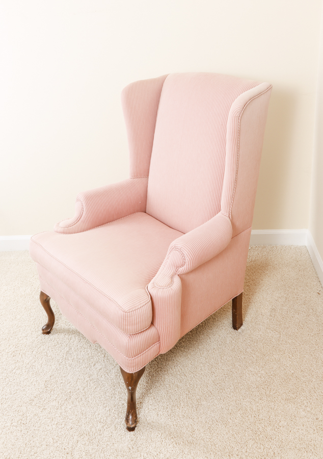 Queen Anne Style Pink Stripe Upholstered Wingback Chair