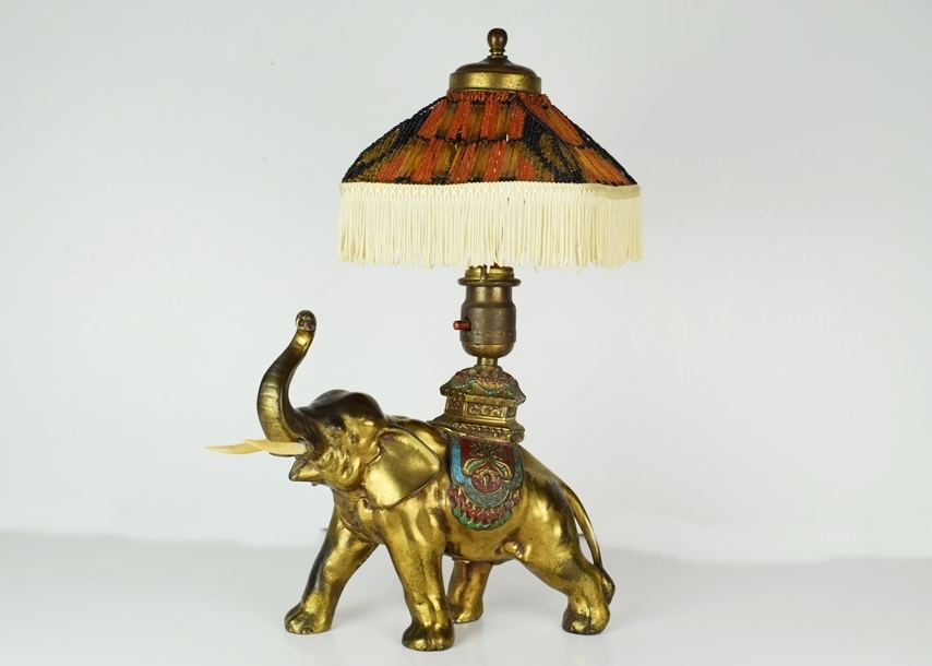 Delightful Vintage Elephant Lamp with Beaded Shade