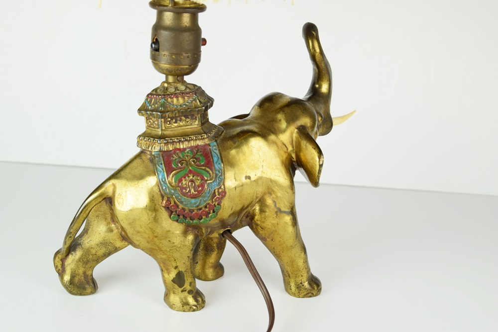 Delightful Vintage Elephant Lamp with Beaded Shade