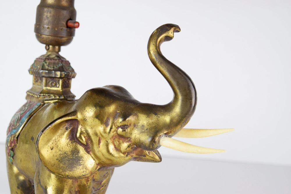 Delightful Vintage Elephant Lamp with Beaded Shade