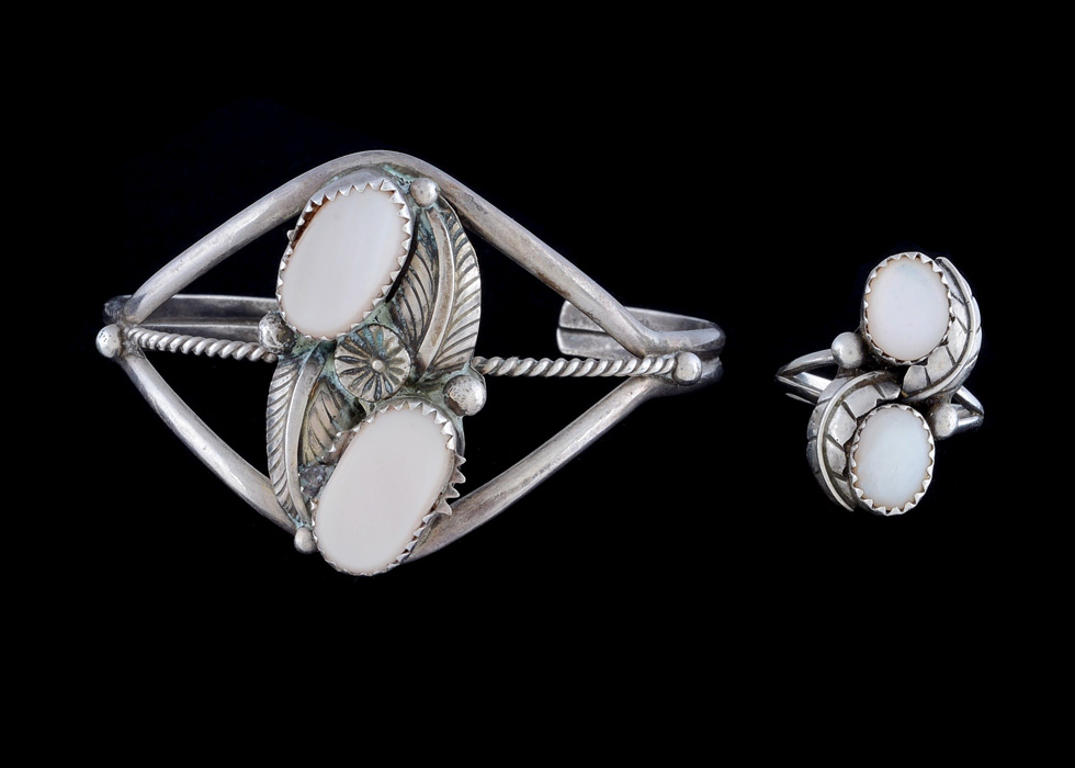 Navajo Mother of Pearl and Sterling Squash Blossom Demi-Parure
