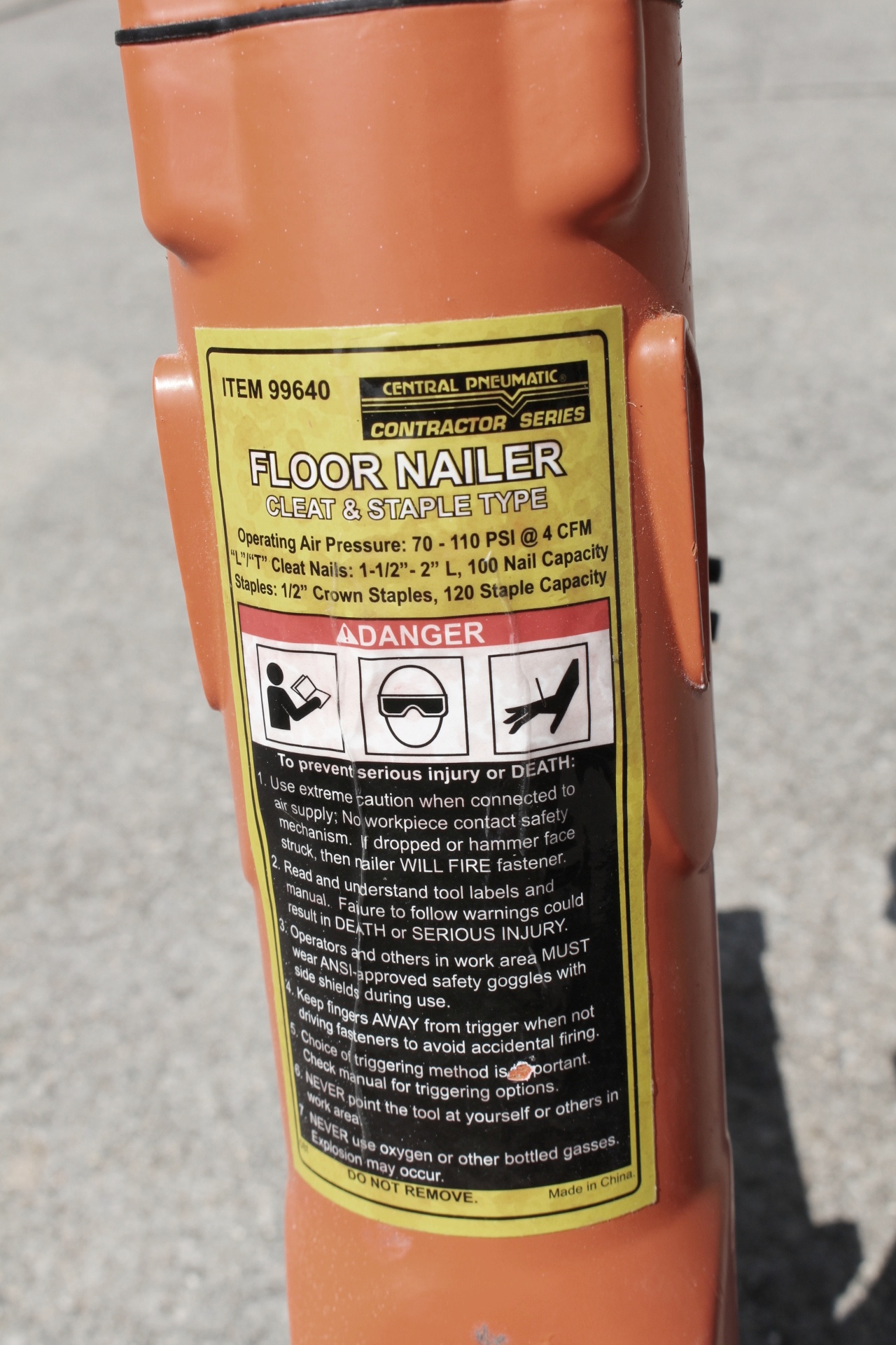 Central Pneumatic Floor Nailer and Nails