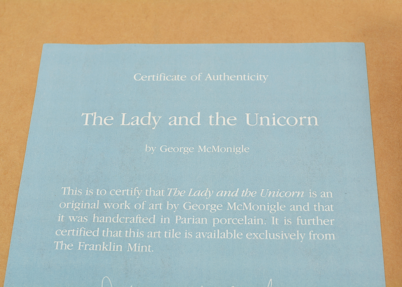 The Franklin Mint "The Lady and The Unicorn" Porcelain Sculpture