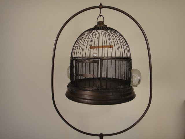 Vintage Copper and Brass Bird Cage on Stand