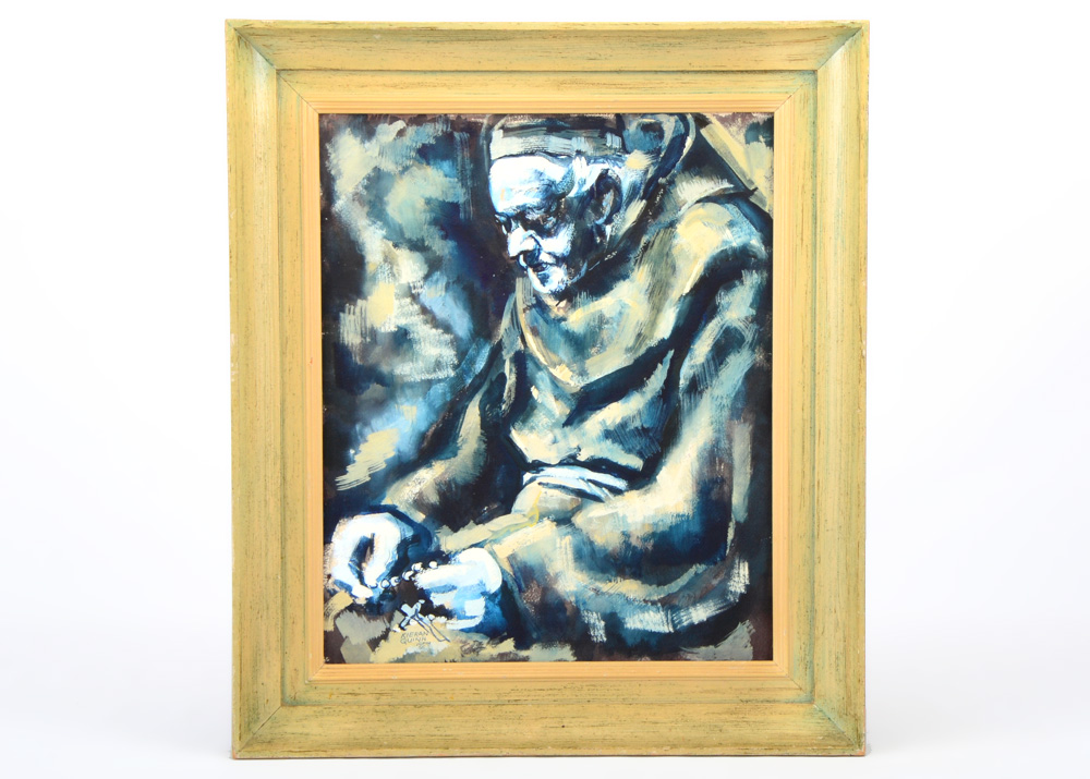 Father Kieran Quinn "Brother Roger at Prayer" Tempera on Paper