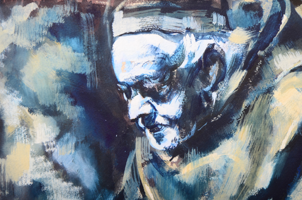 Father Kieran Quinn "Brother Roger at Prayer" Tempera on Paper