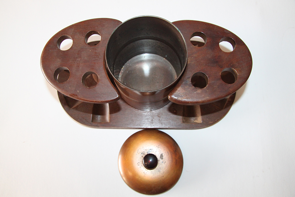 Vintage Pipe and Holder With Copper Tobacco Tin