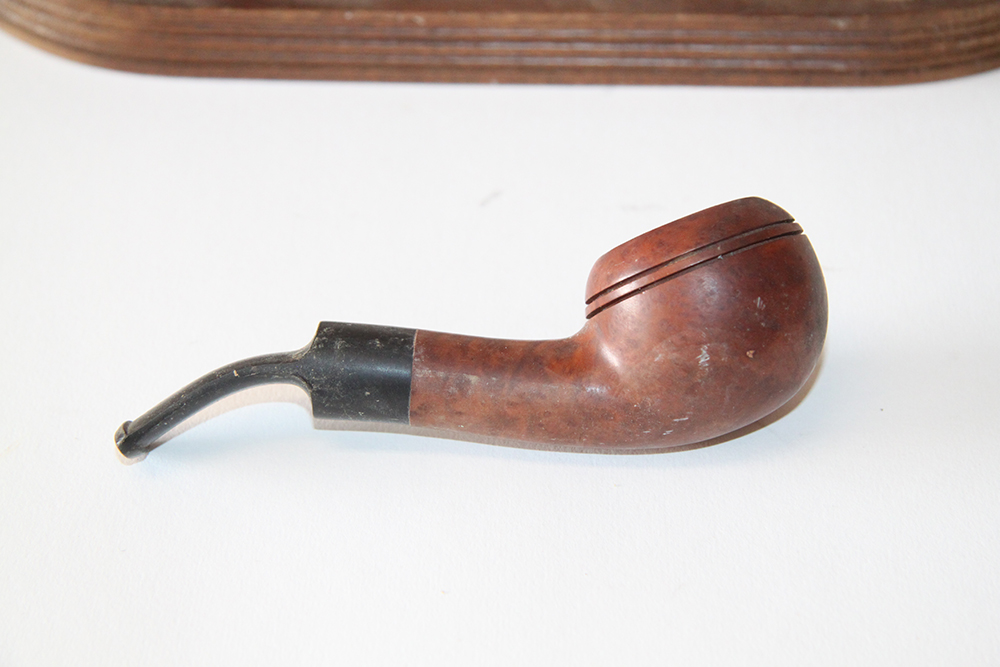 Vintage Pipe and Holder With Copper Tobacco Tin