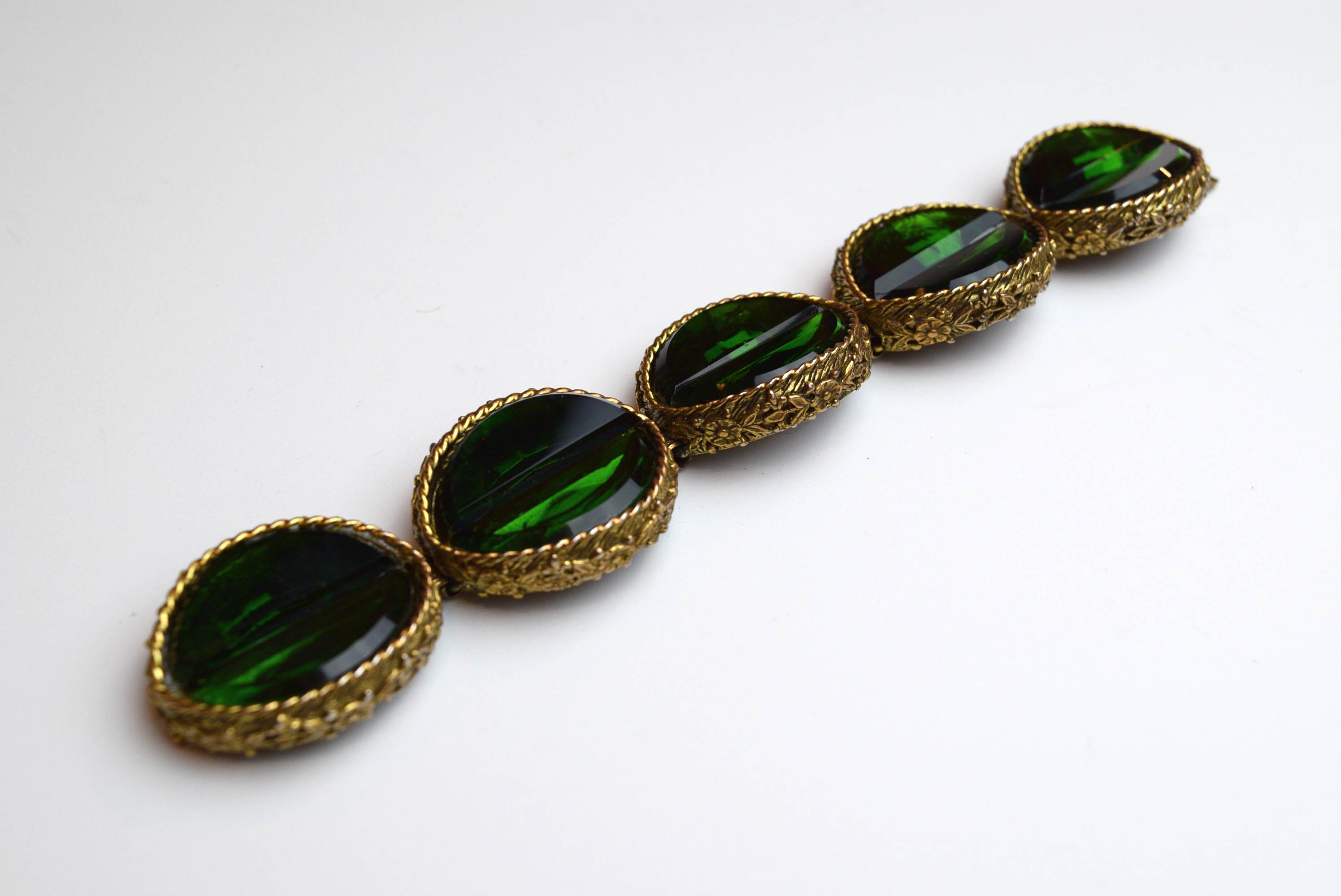 Vintage Green and Gold-Tone Costume Bracelet and Earrings Set