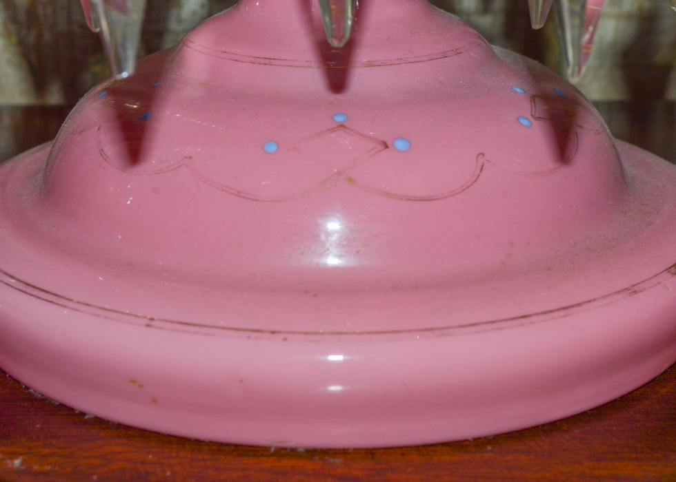 Pair of Antique Bohemian Pink Glass Lustre Lamps