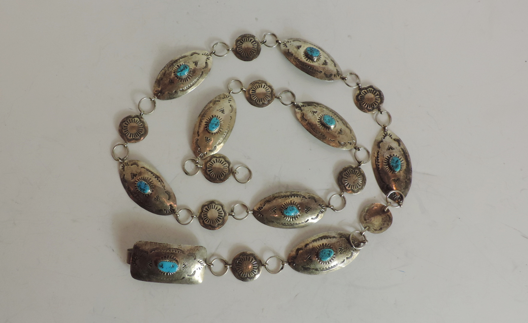 Authentic Native American Indian Silver and Turquoise Belt