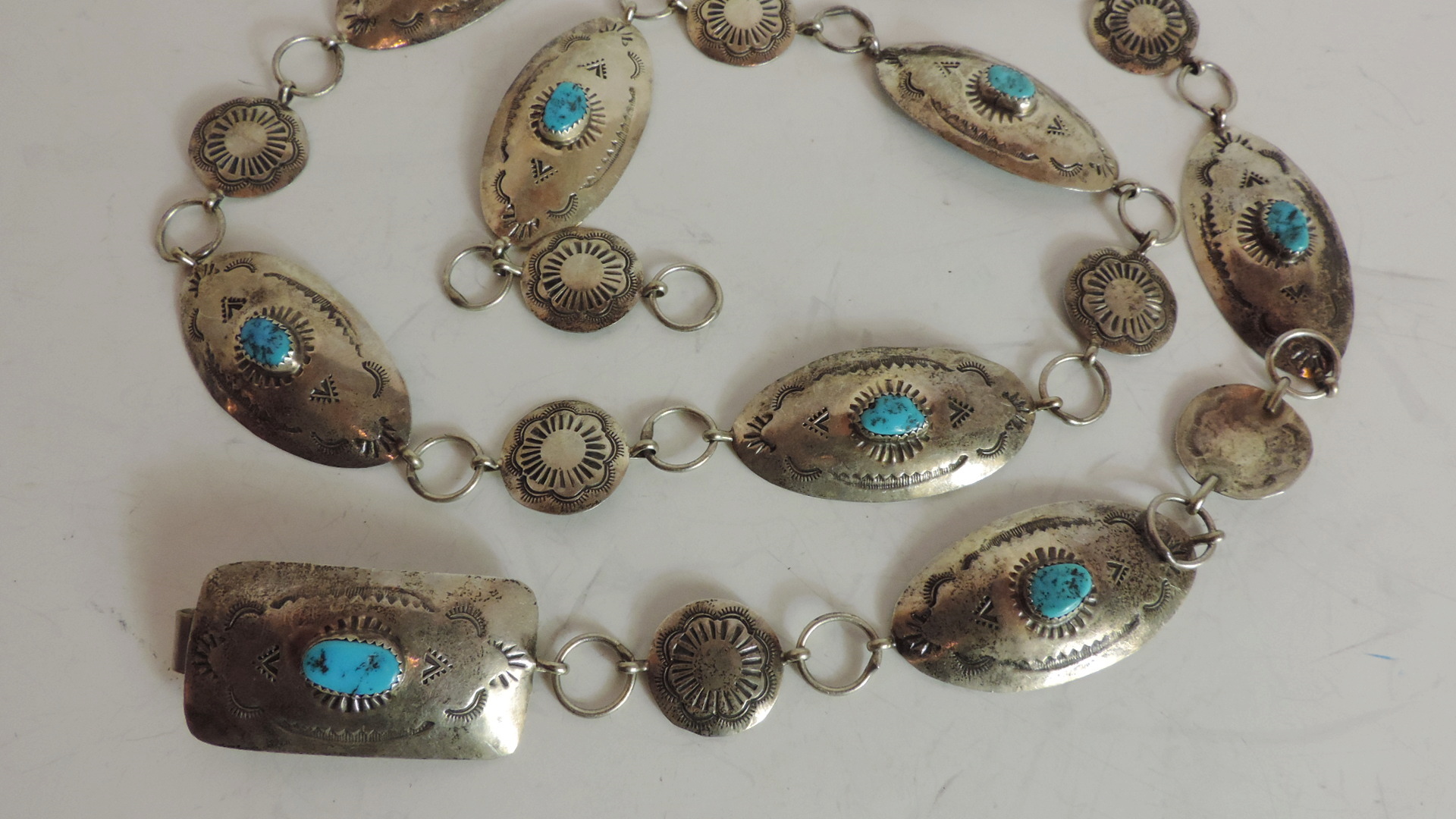 Authentic Native American Indian Silver and Turquoise Belt