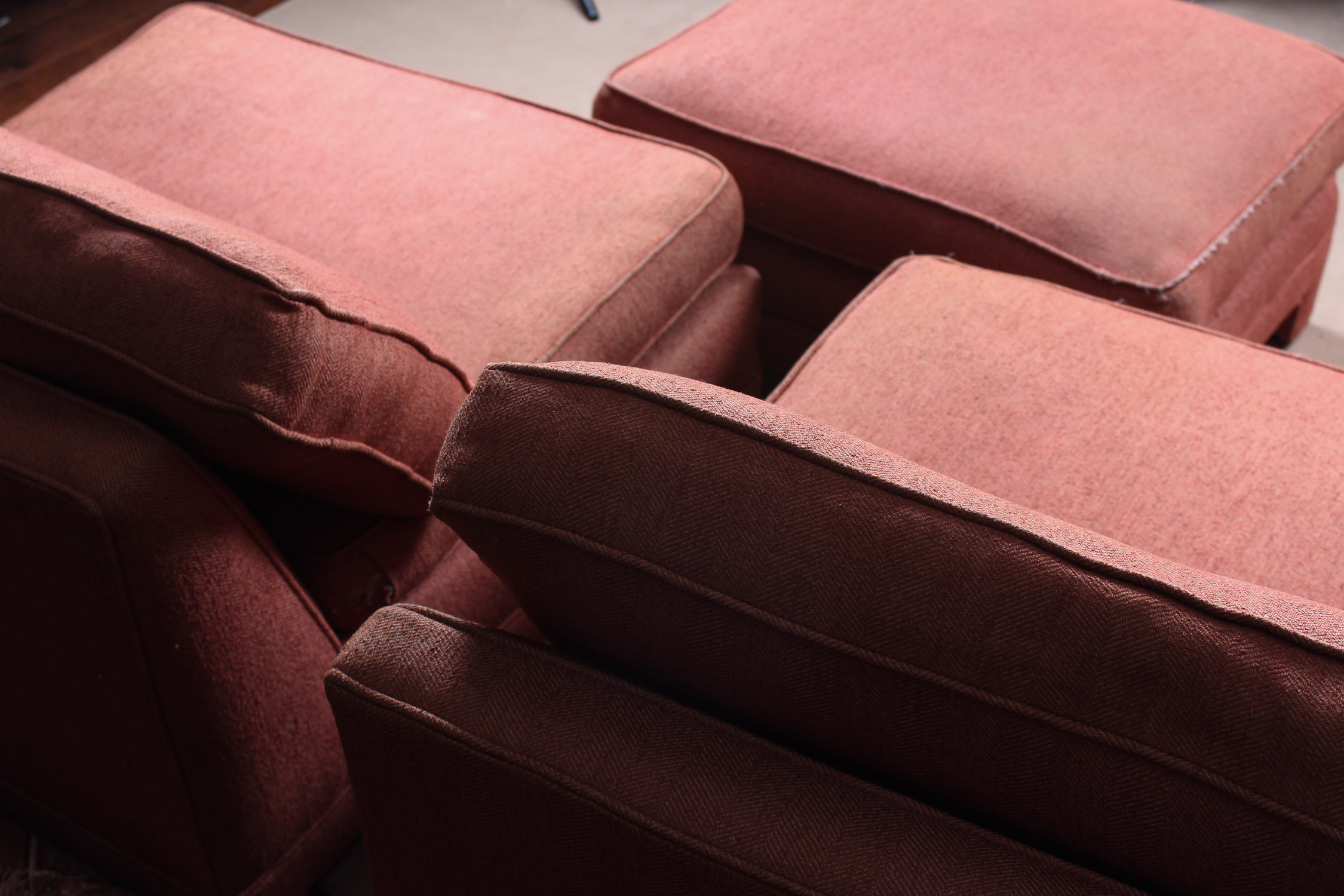 Pair of Armless Chairs and Ottoman