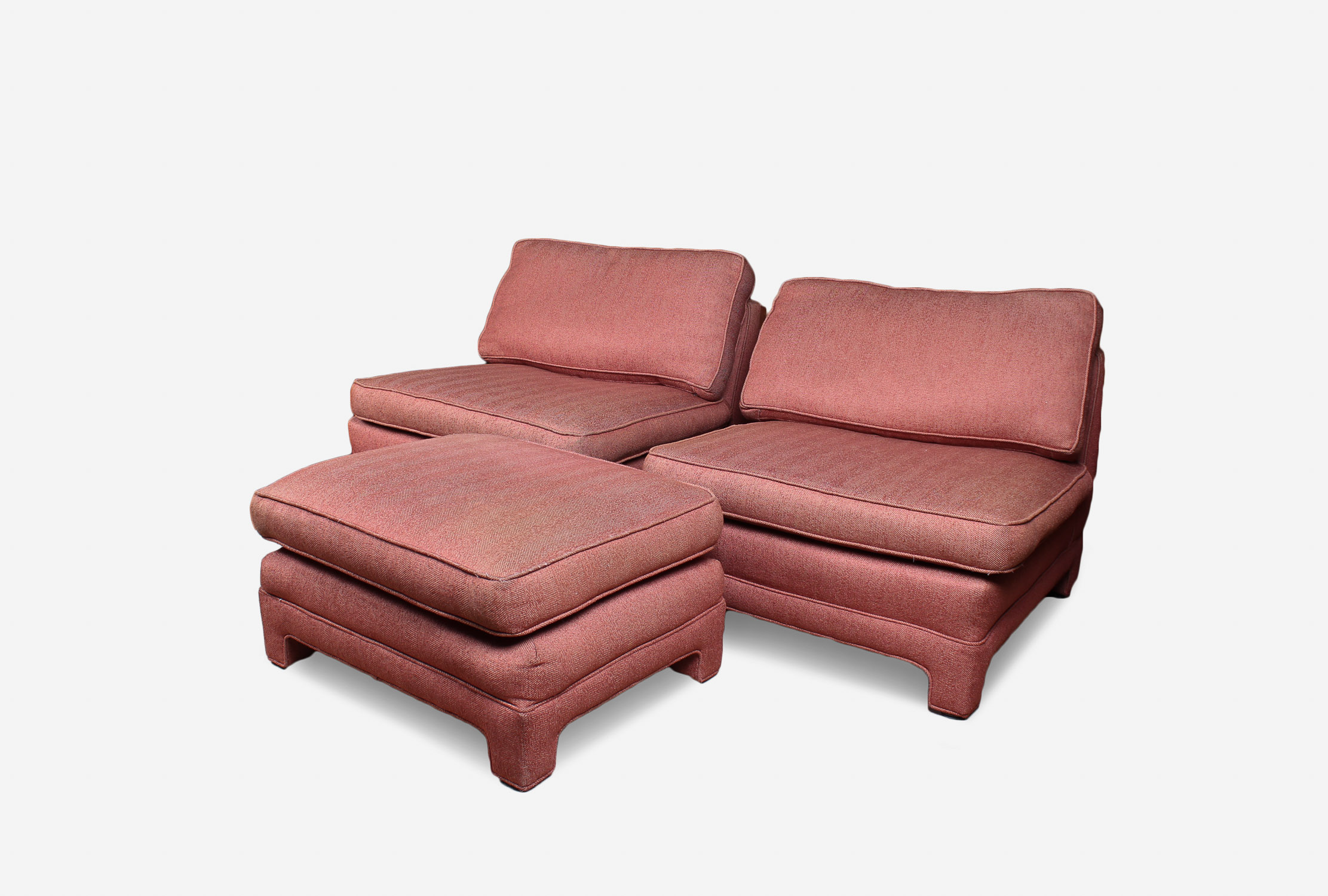 Pair of Armless Chairs and Ottoman