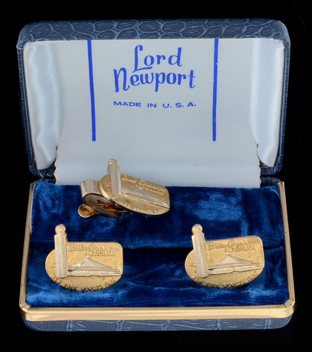1965 World's Fair Billy Graham Pavilion Cufflinks and Tie Clip