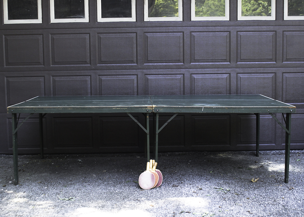 Vintage Wooden Ping Pong Table and Paddles